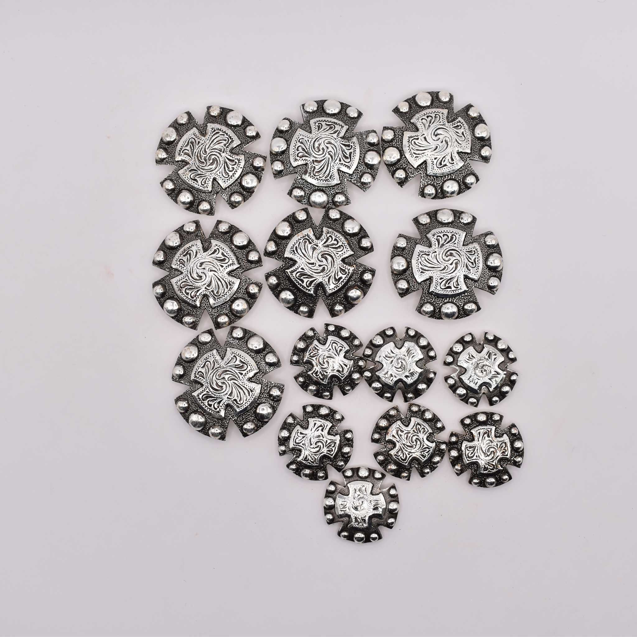 NEW Sterling Silver Engraved Concho Set Of 14 - Image 2