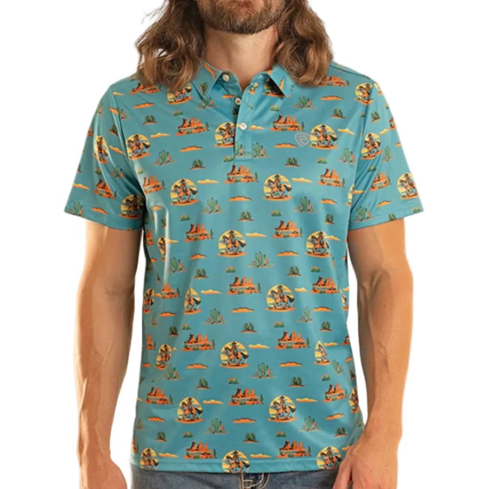 Rock & Roll Denim Men's Novelty Printed Peacock Polo Shirt