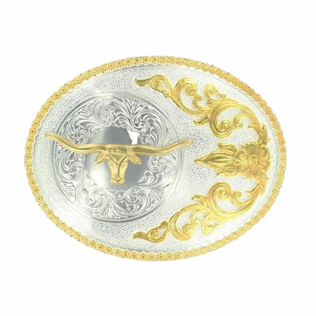 Nocona Oval Gold Edge Floral Longhorn Buckle