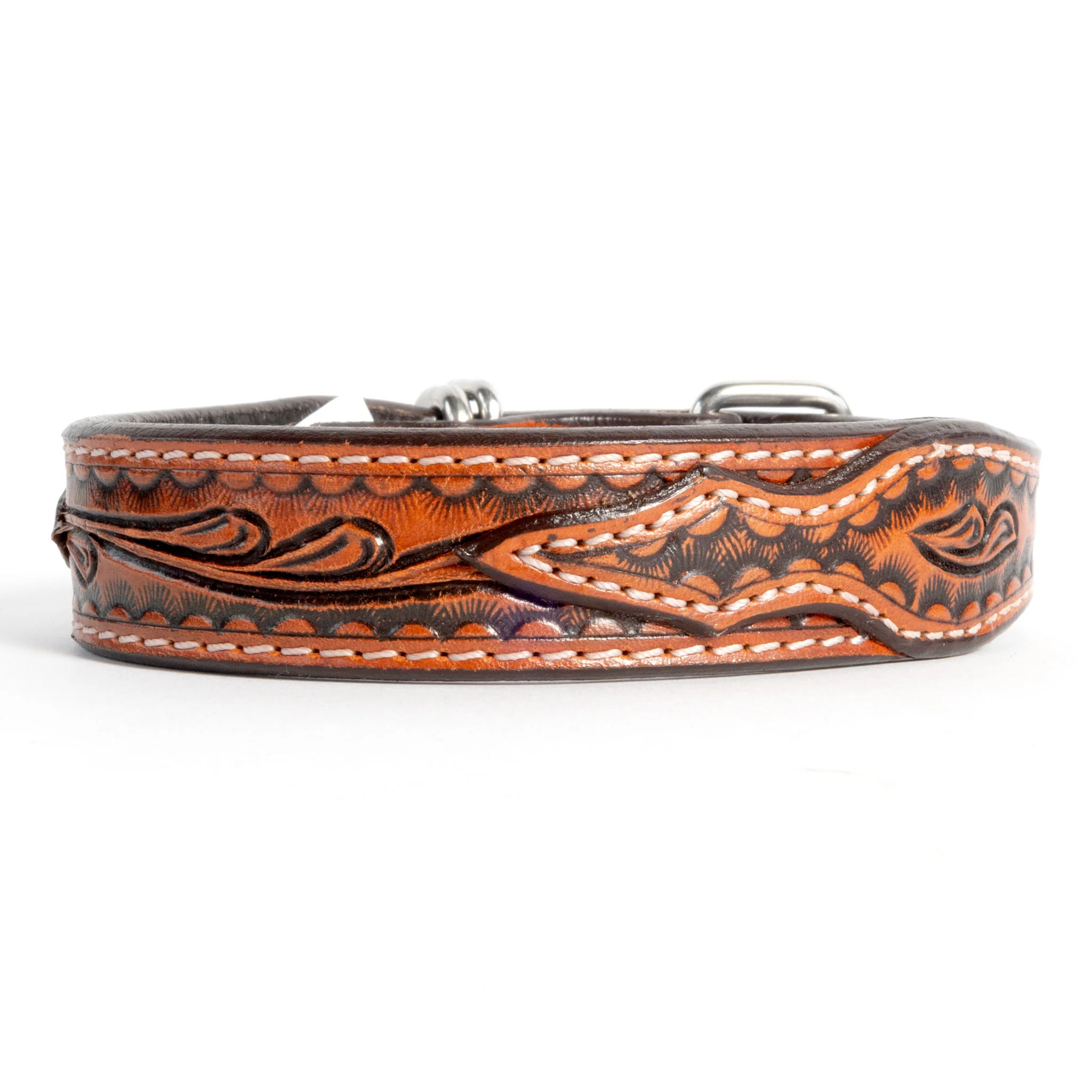 Overlay Swirl Tooled Leather Dog Collar