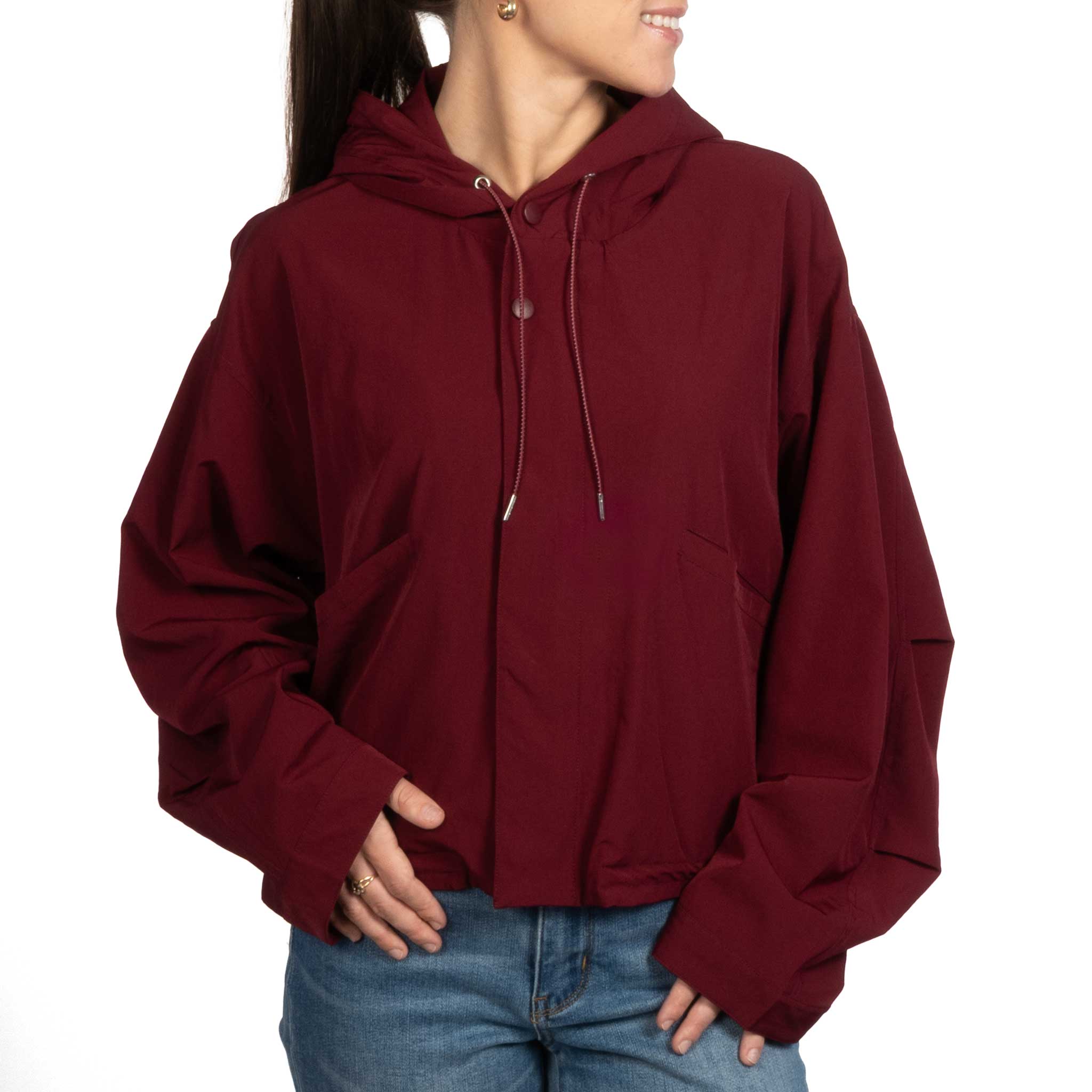Wine Oversized Semi-Cropped Windbreaker Hoodie - FINAL SALE