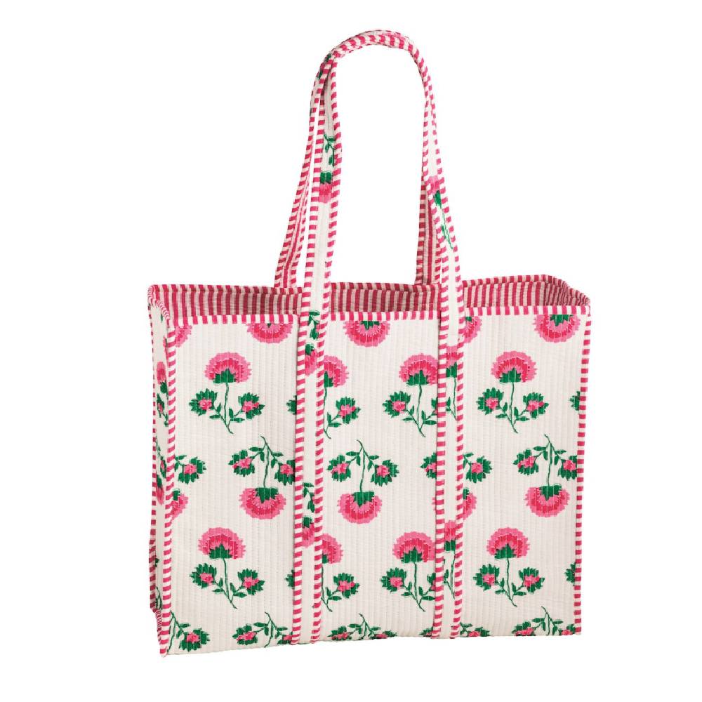Mud Pie Peony Block Print White Tote