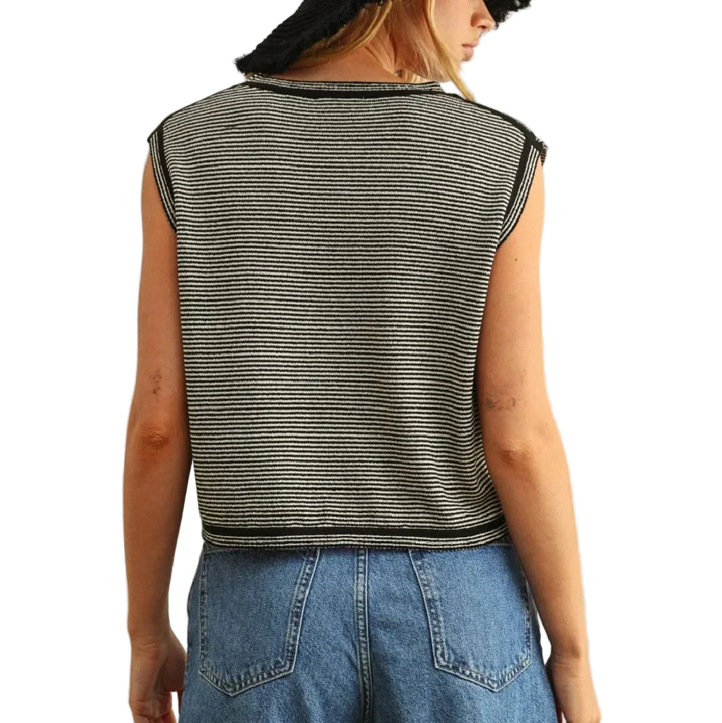 Pinstriped Knit Black Top - Image 2