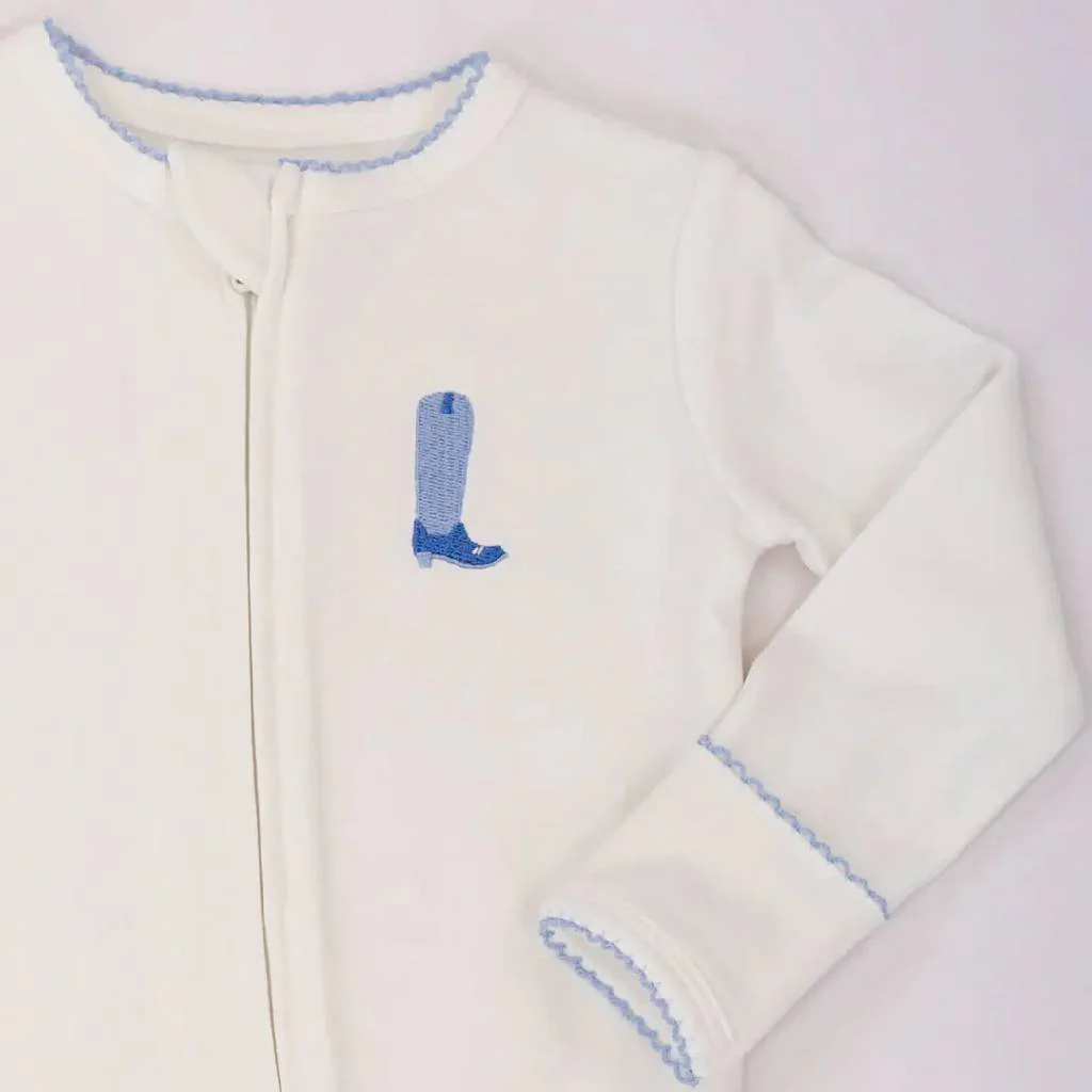 Baby Boy's Pip Embroidered Blue Boot Footed Romper