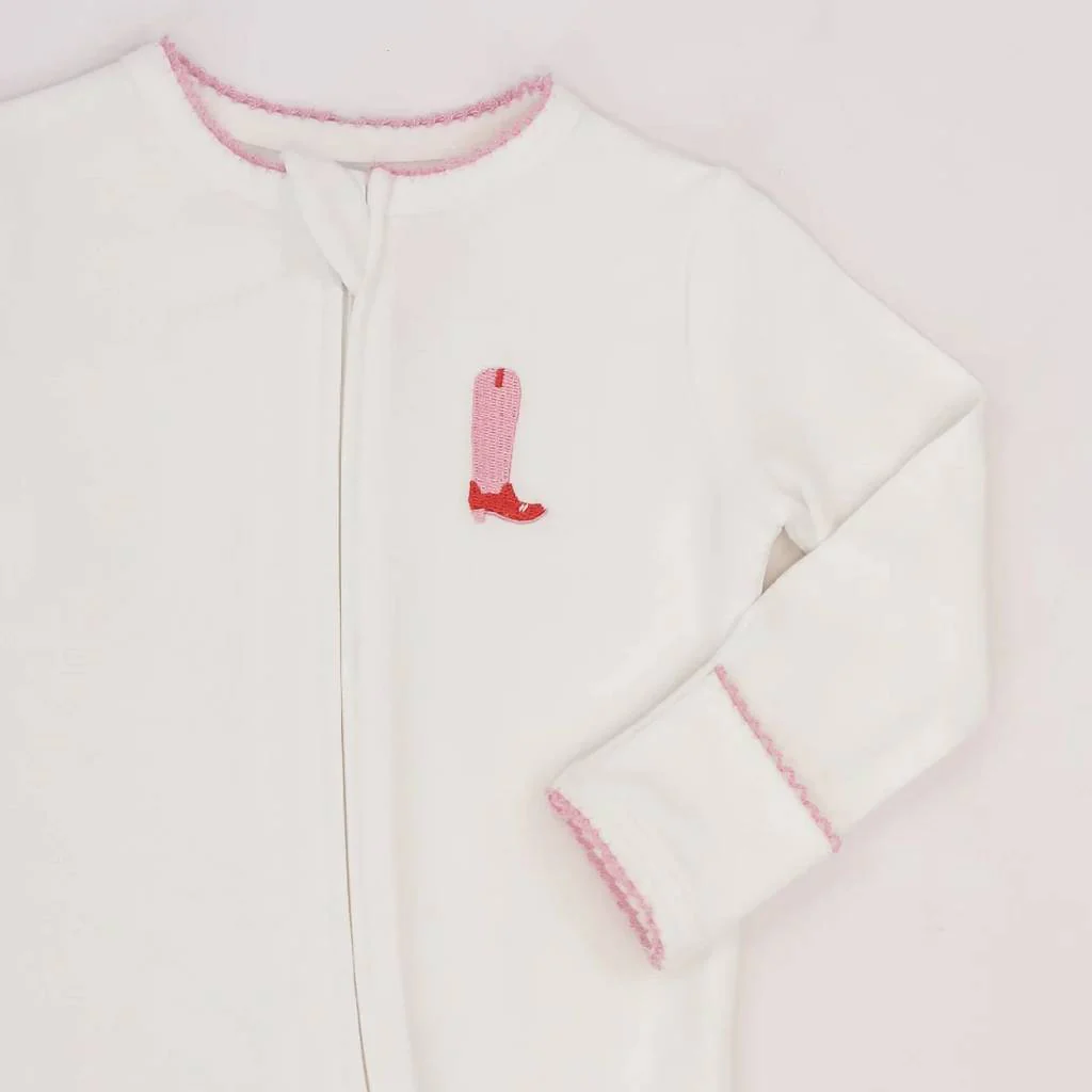 Baby Girl's Pip Embroidered Pink Boot Footed Romper