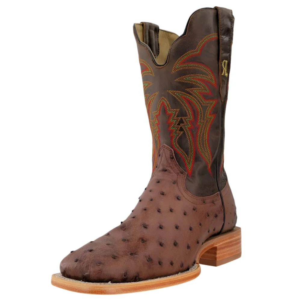 R. Watson Men's Kango Tobac Full Quill Ostrich Square Toe Boot