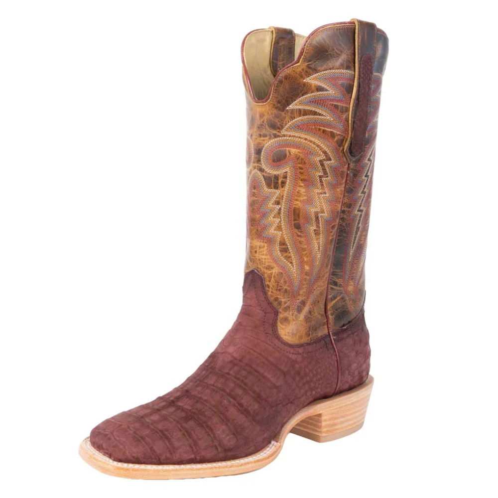 R. Watson Men's Rhubarb Sueded Caiman Square Toe Boot