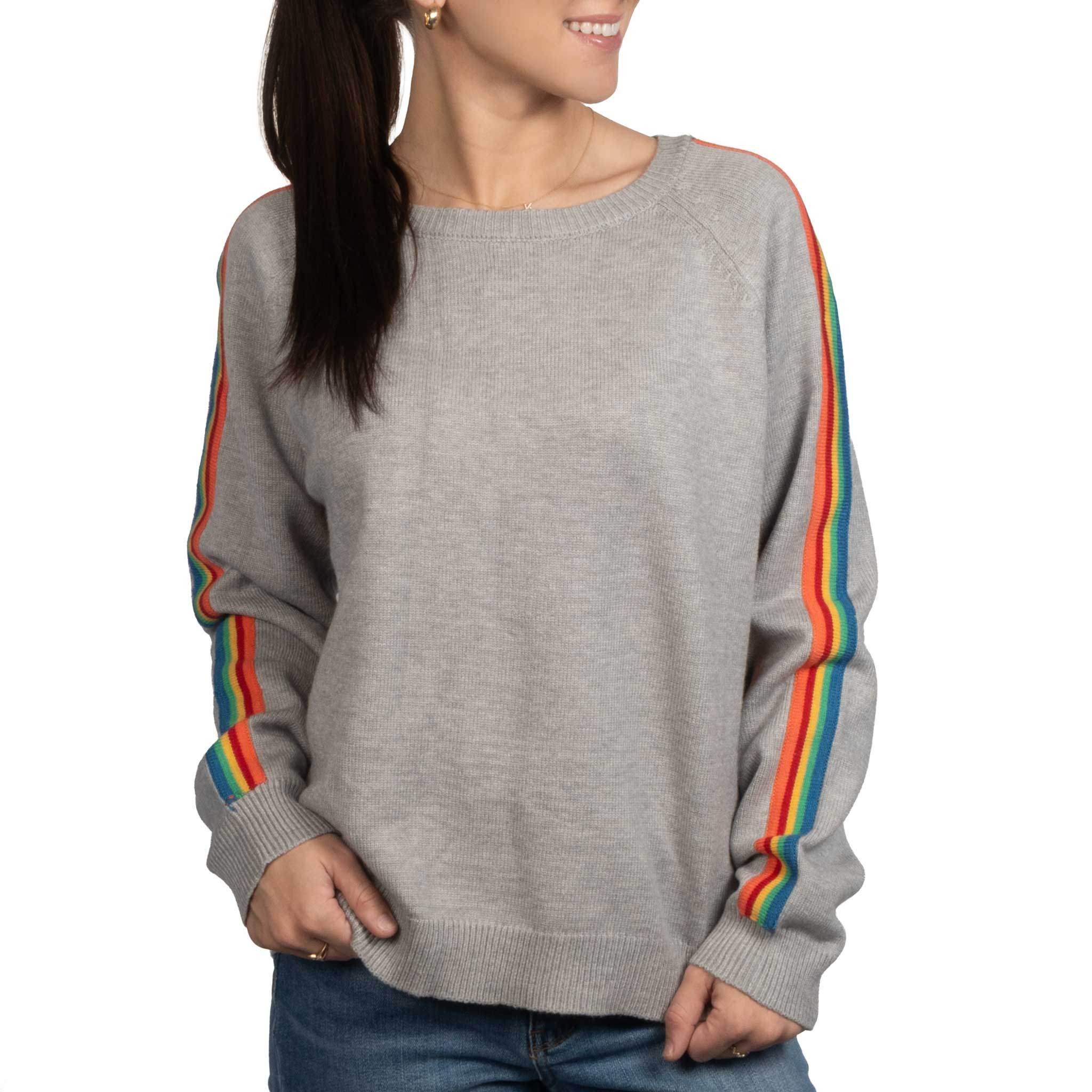 Heather Grey Rainbow Contrast Sweater - FINAL SALE