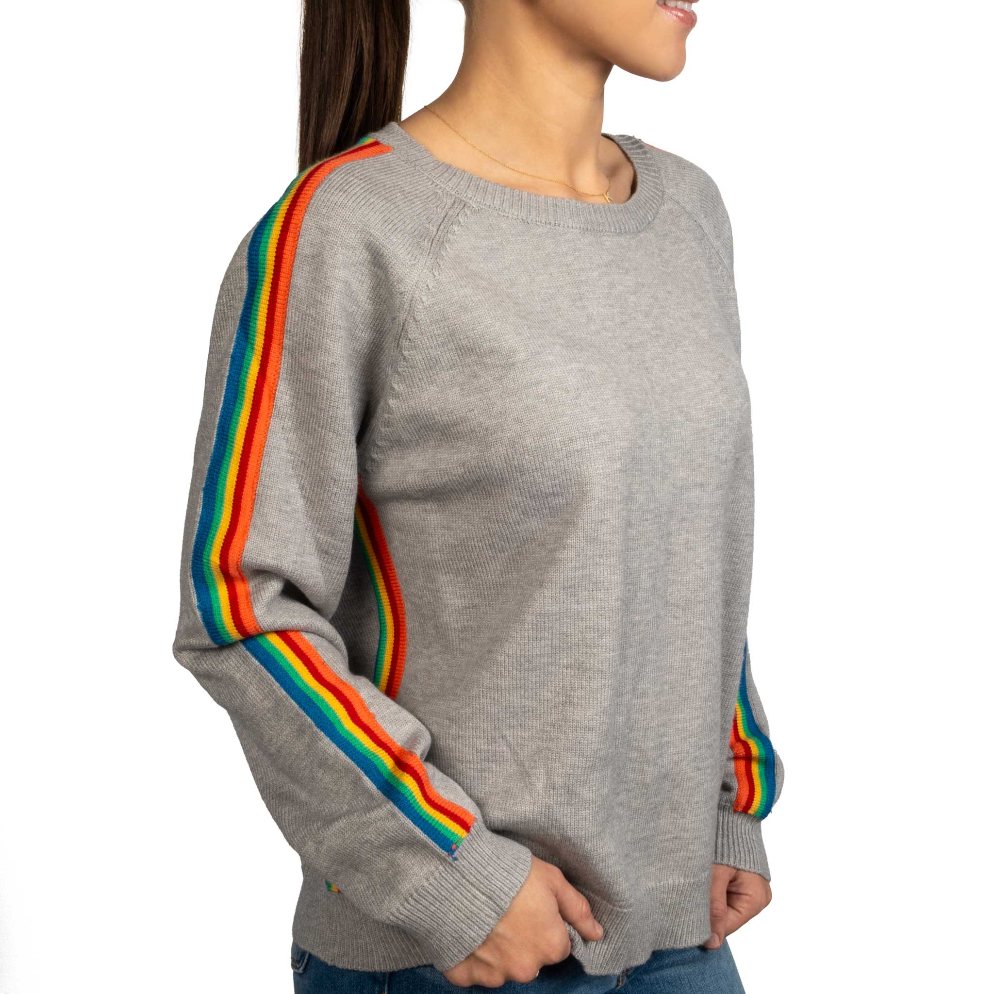 Heather Grey Rainbow Contrast Sweater - FINAL SALE - Image 2