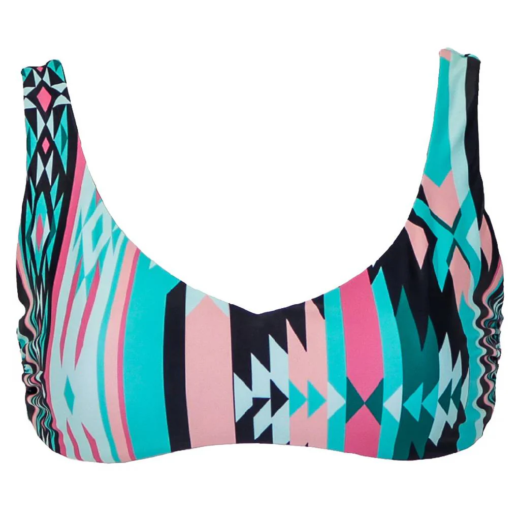 Hooey Women's Rampy Teal Pink Aztec Print Reversible Bikini Top