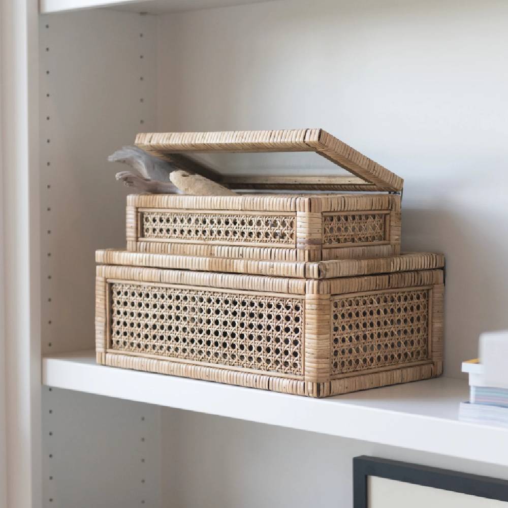 Rattan Wood Box w/ Glass Lid - Image 3