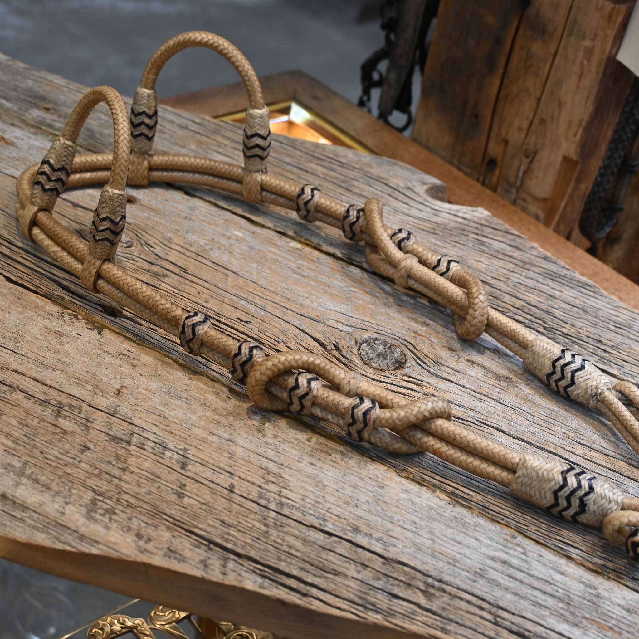Rawhide Braided Double Ear Hanger/Headstall with Black accents - Image 2