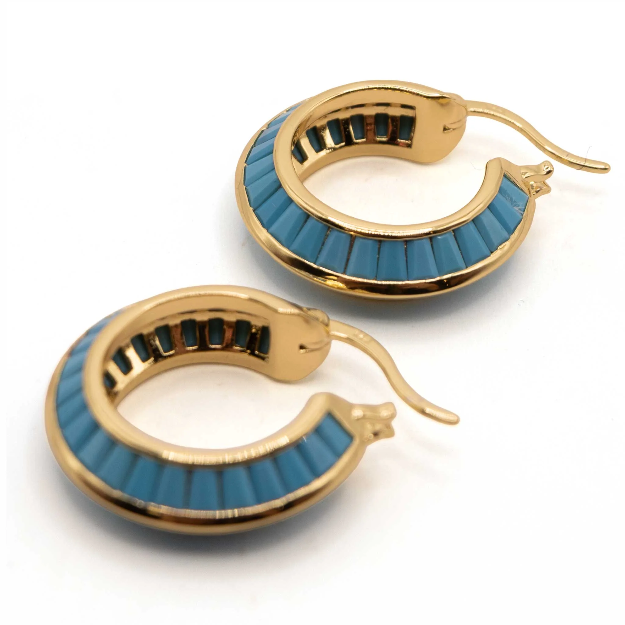 Razor Edge Turquoise Gold Hoop Earrings - Image 2