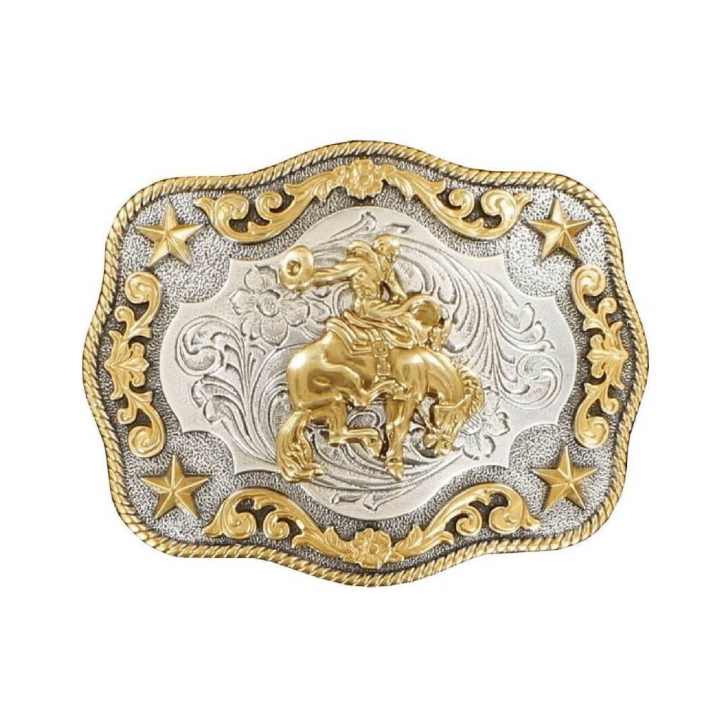 Nocona Rectangle Rope Edge Floral Bronc Buckle