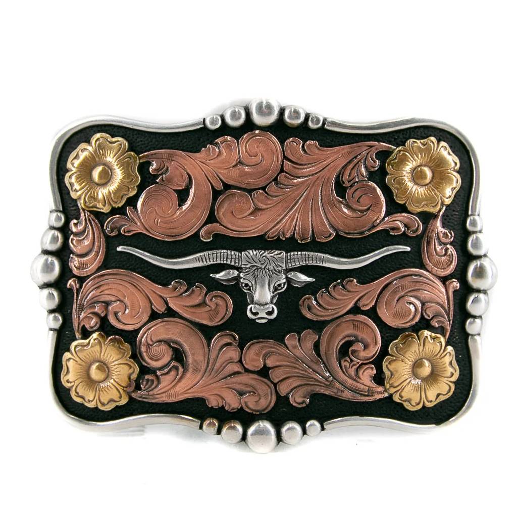 Nocona Rectangle Scalloped Longhorn Buckle