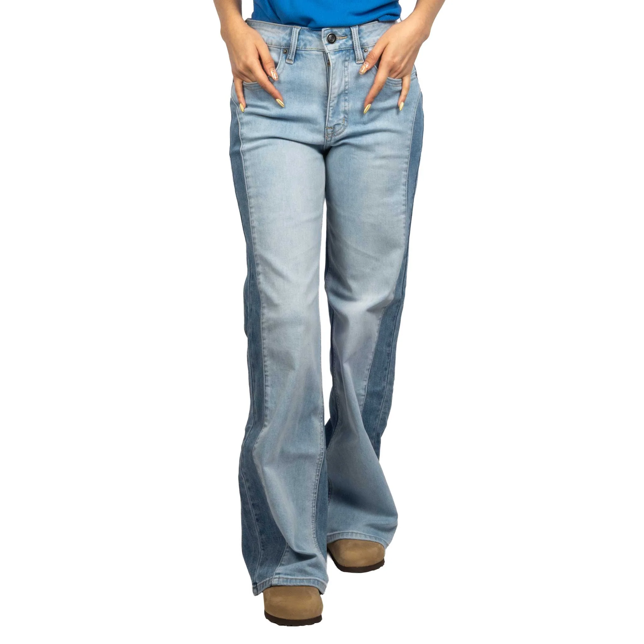 Rock & Roll Denim Women's Relaxed Wide Leg Two Toned Jean