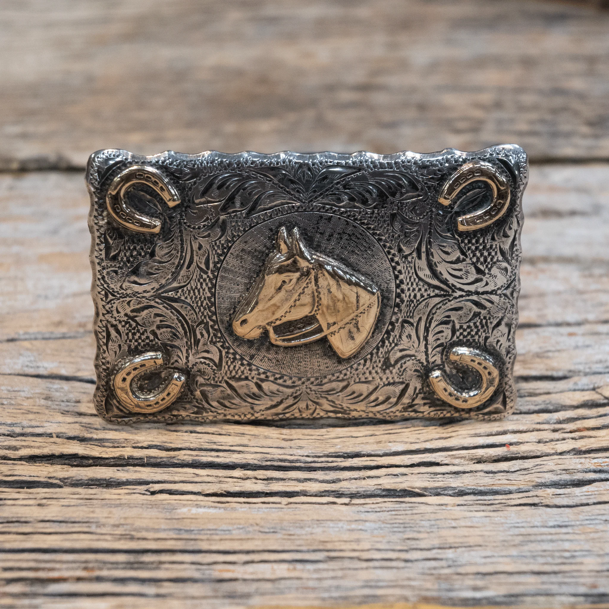 Renalde 1950's - 60's Sterling Silver & 10K Horse Head Belt Buckle