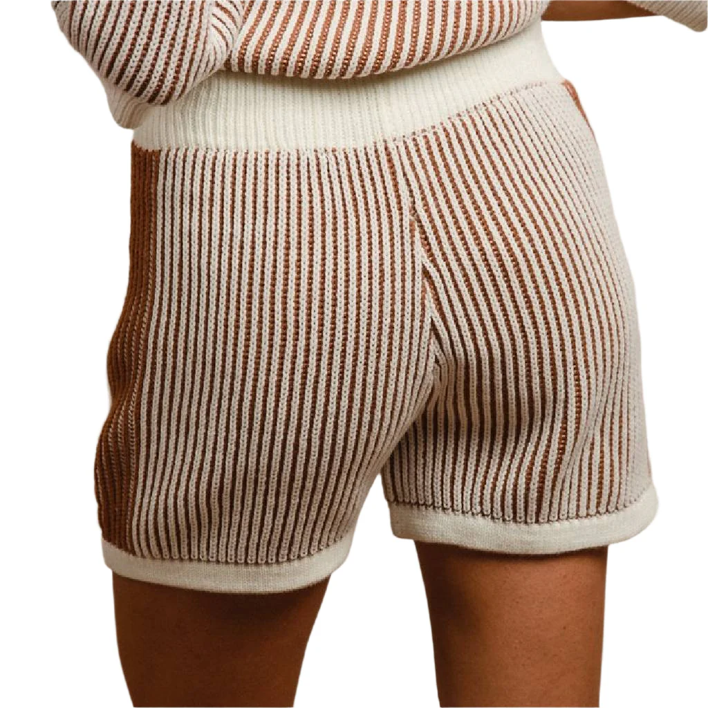 Ribbed Shorts - Ivory/Cinnamon - FINAL SALE - Image 2