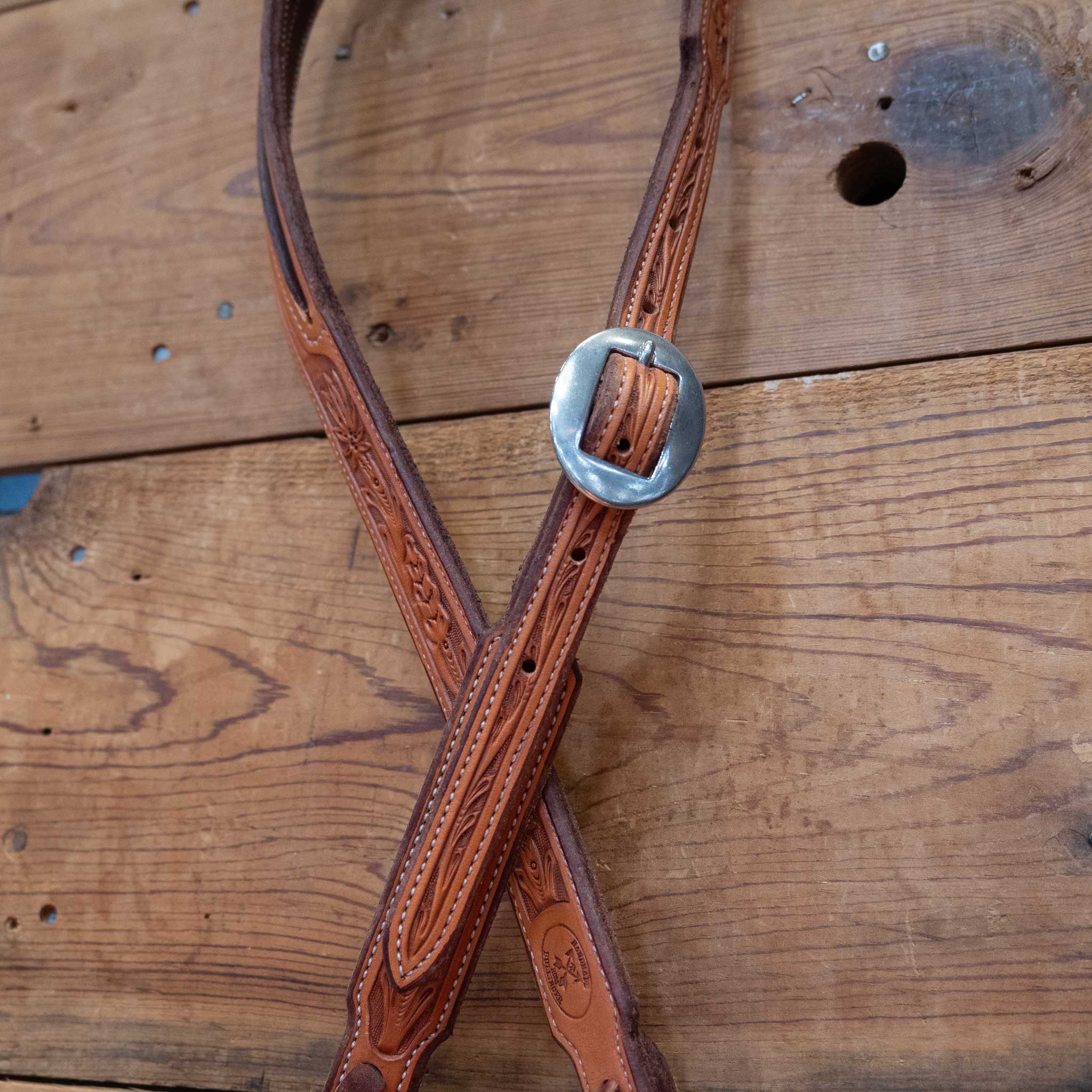 Ross Bullinger 5/8" Natural Poinsettia Tooled Headstall - Image 3