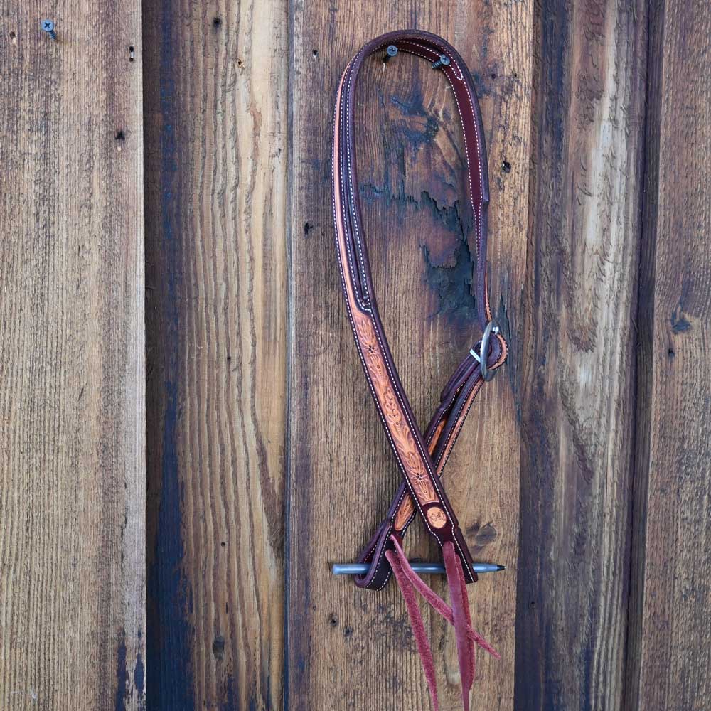Ross Bullinger 5/8" Tooled Pointsetta Split Ear Headstall 068