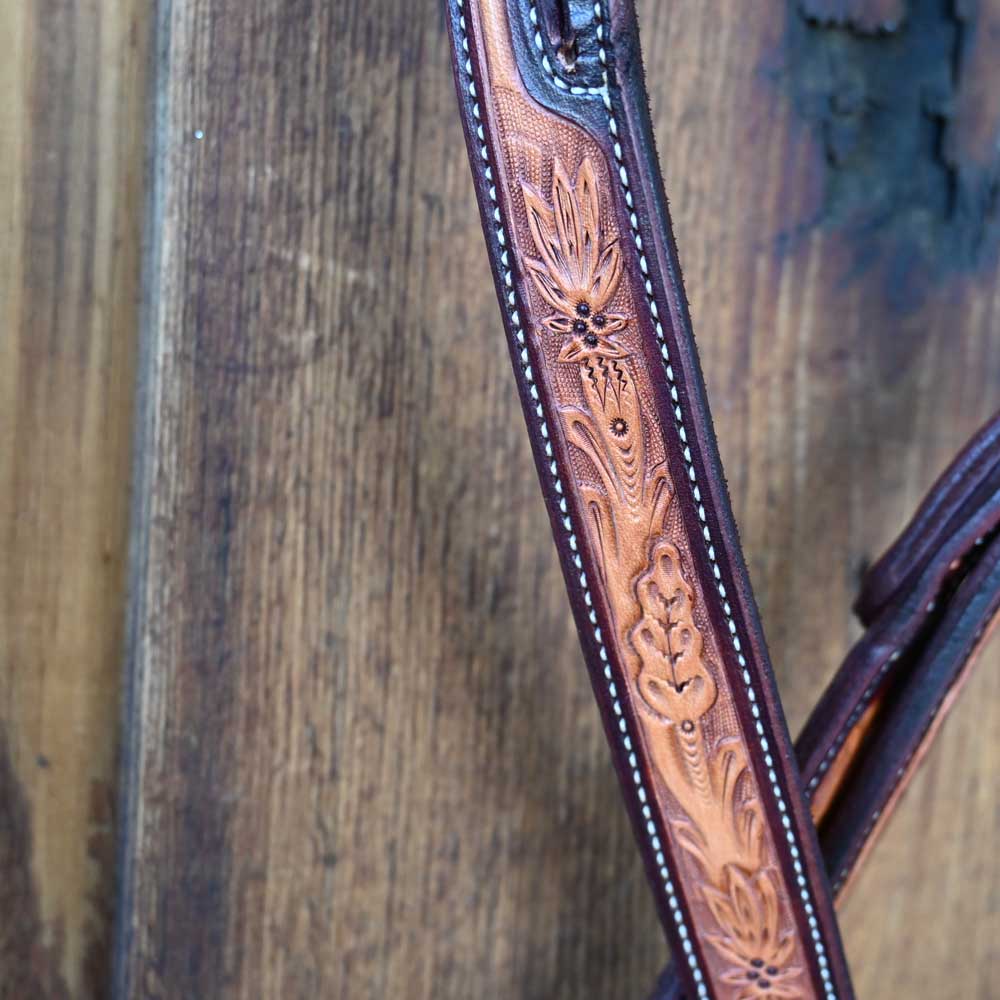 Ross Bullinger 5/8" Tooled Pointsetta Split Ear Headstall 068 - Image 2