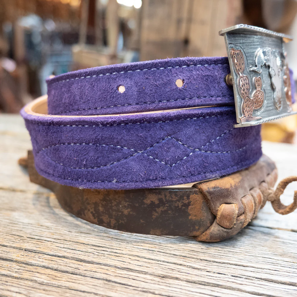 Purple Roughout Belt w/Gunslinger Stitch