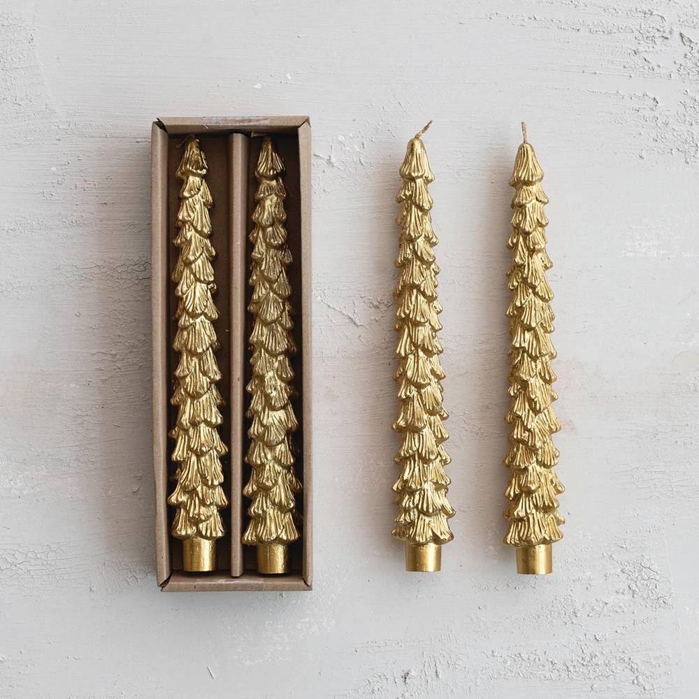 Gold Unscented Tree Shape Taper Candles - Set of 2 - FINAL SALE - Image 2