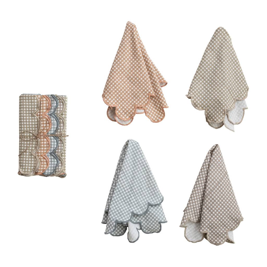 Scalloped Checkered Print Napkins - Set of 4 - Image 2