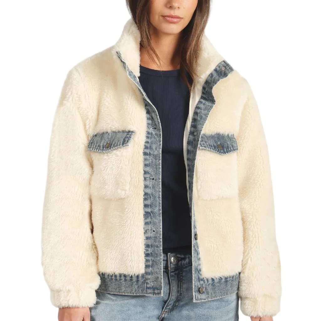 Dylan Sawyer Shearling Denim Trim Jacket