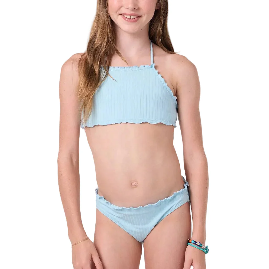 O'Neill Girl's Shorebreak Rib Ruffle Edge High Neck Swim Set