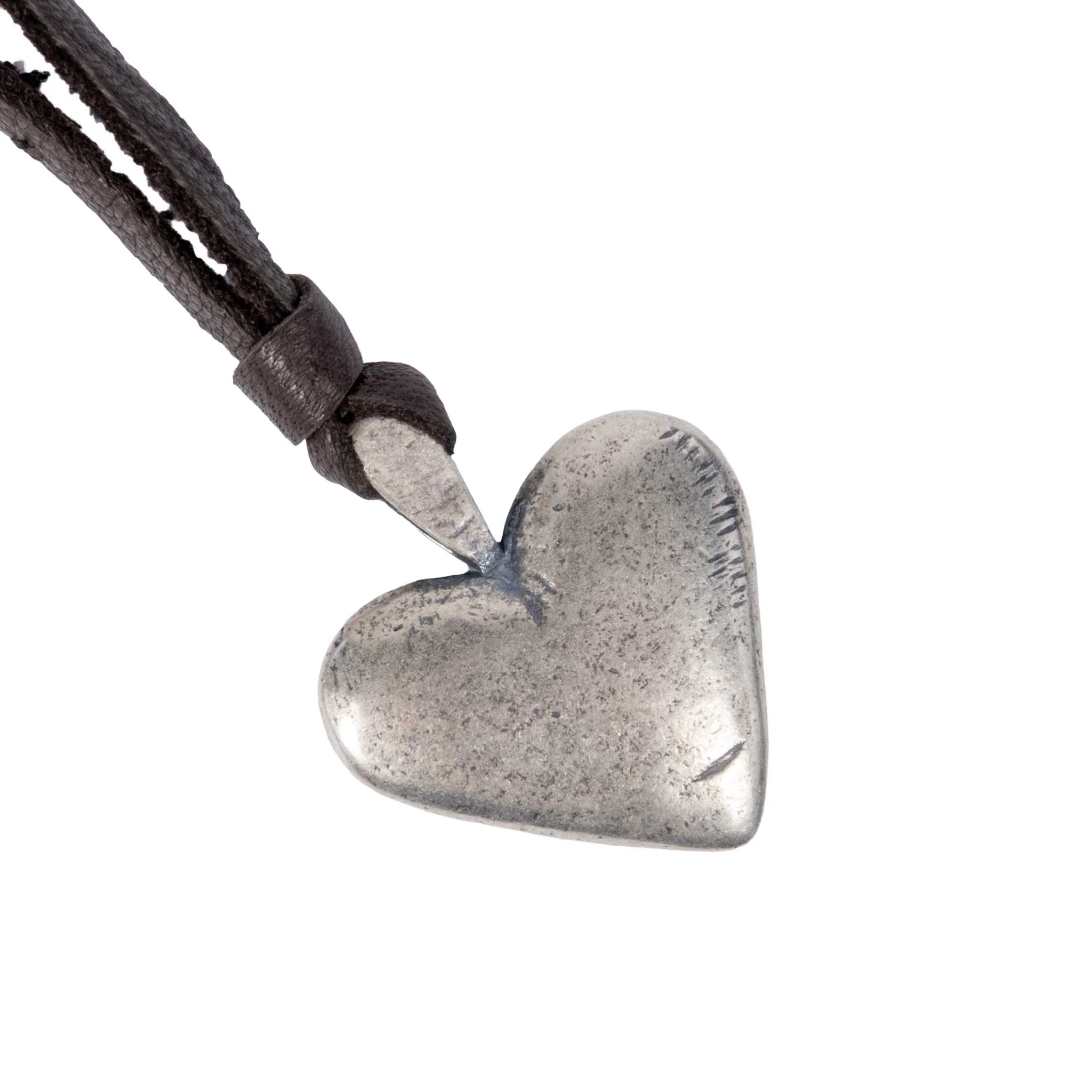 Peyote Bird Silver Heart On Leather Necklace