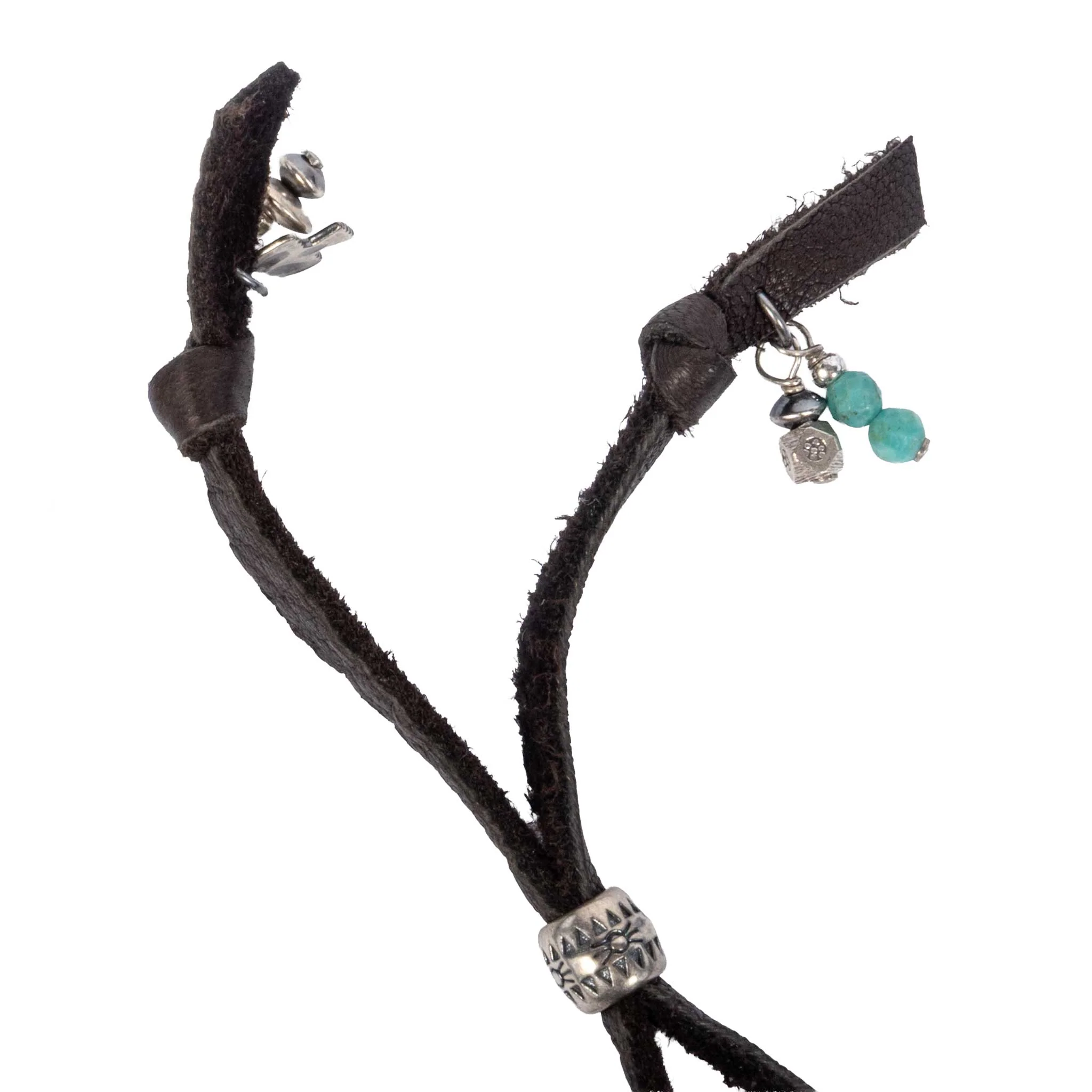 Peyote Bird Silver Heart On Leather Necklace - Image 3