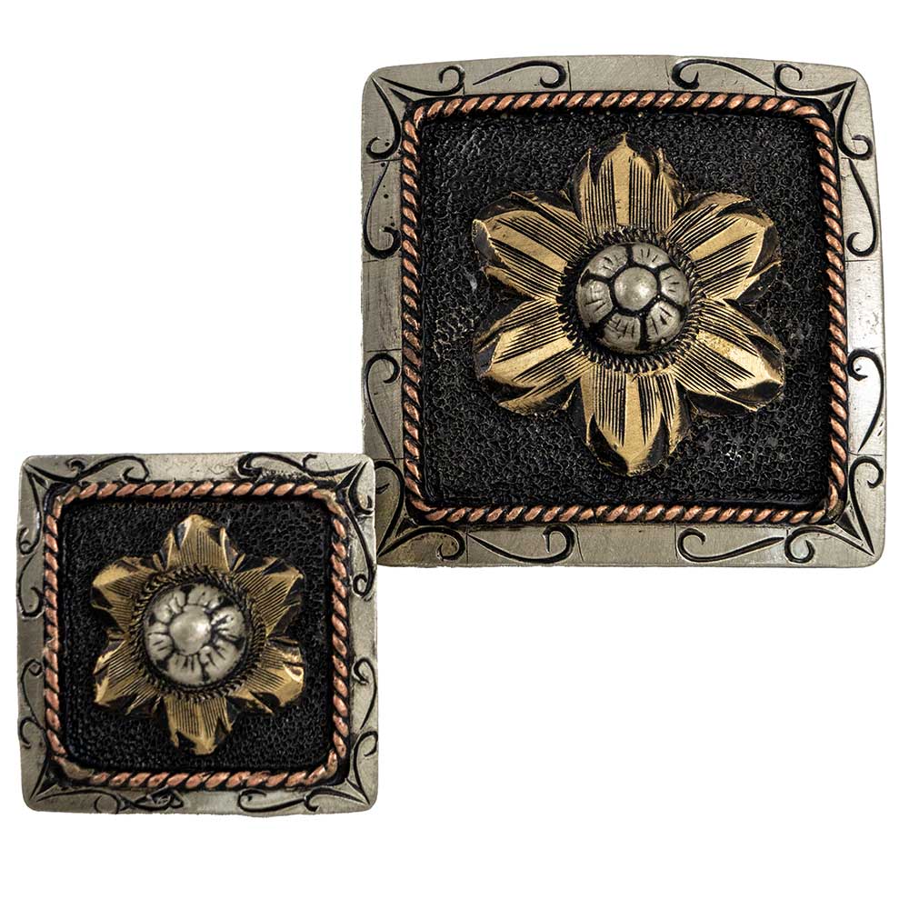 Dark Silver Square Flower Concho - Image 2