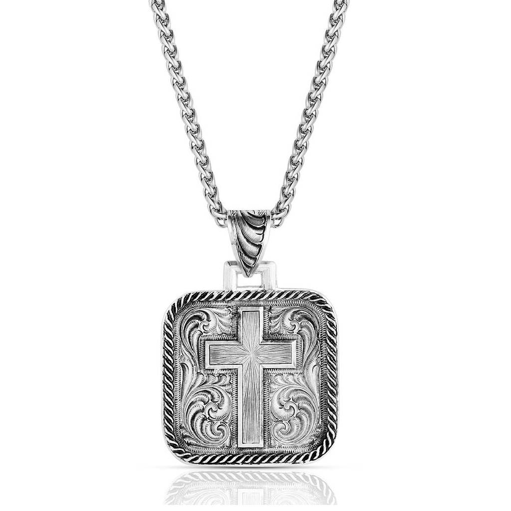 Montana Silversmiths Silver Square Ironwood Cross Necklace