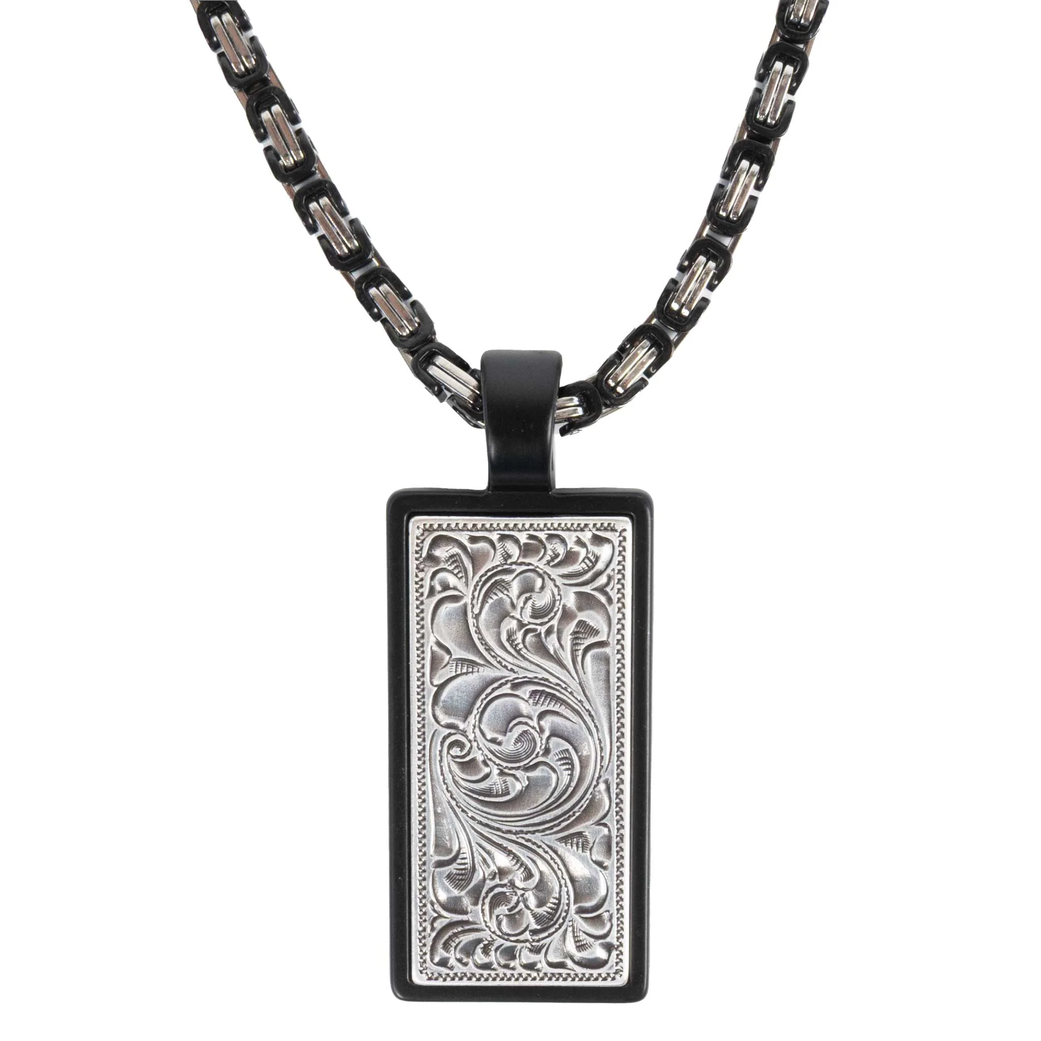 Silver Strike 24" Matte Engraved Scroll Necklace