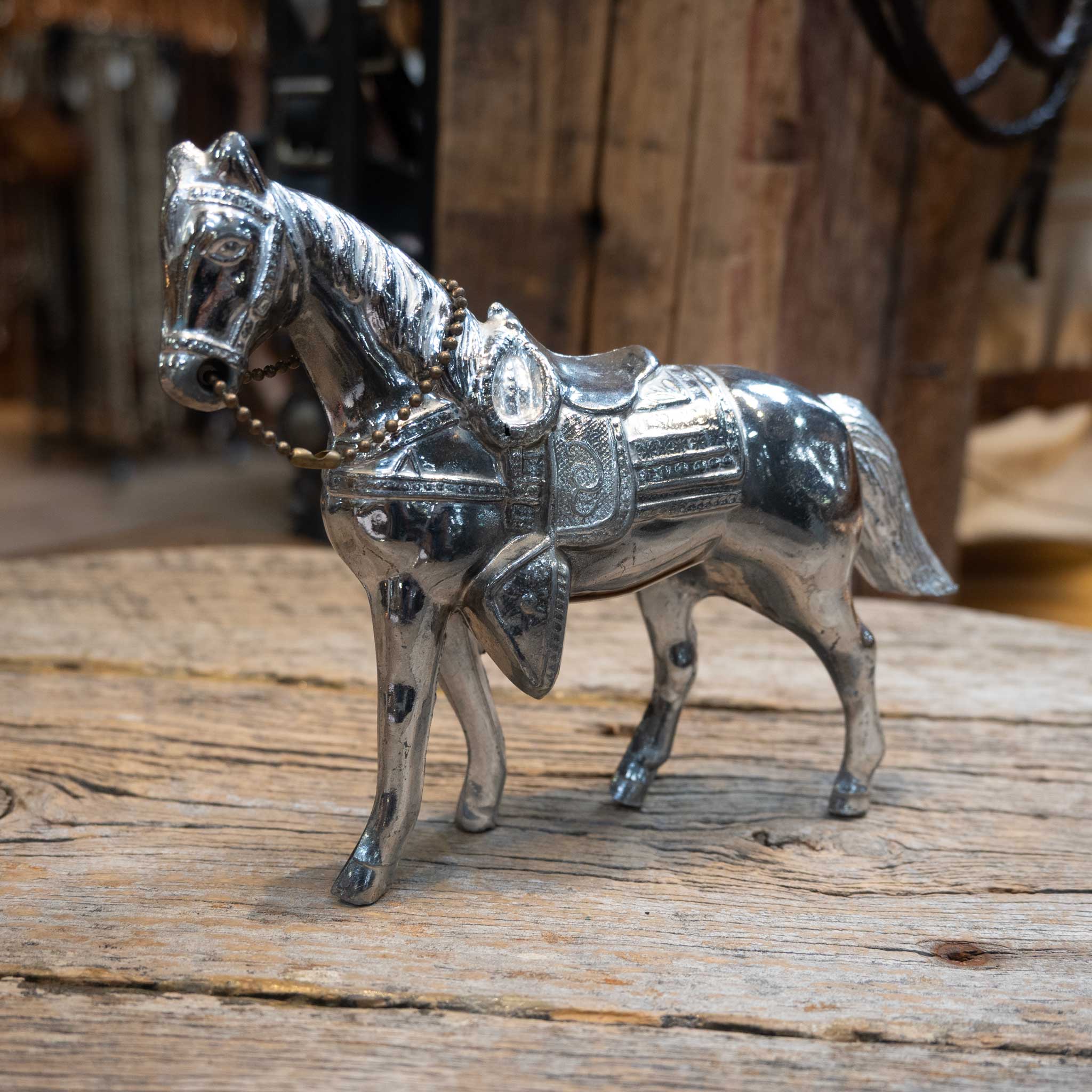Silver-Colored Metal Cast Horse Statue