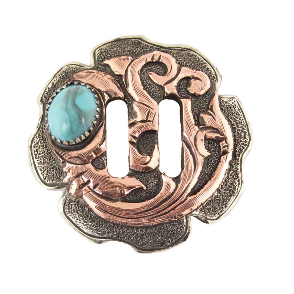 Slotted Copper Scroll w/Turquoise Stone Concho