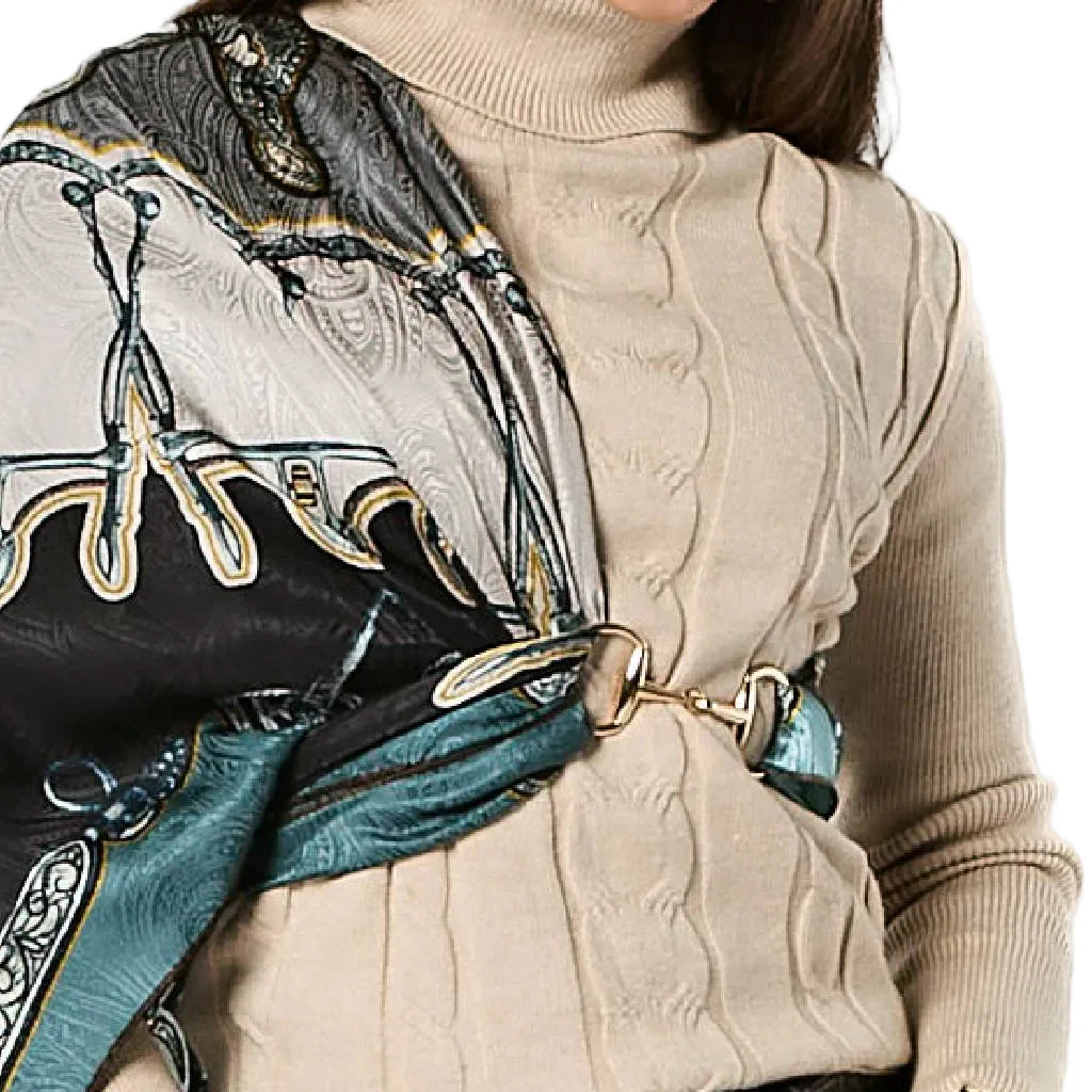Fringe Scarves Snaffle Bit Gold Scarf Buckle - Image 2