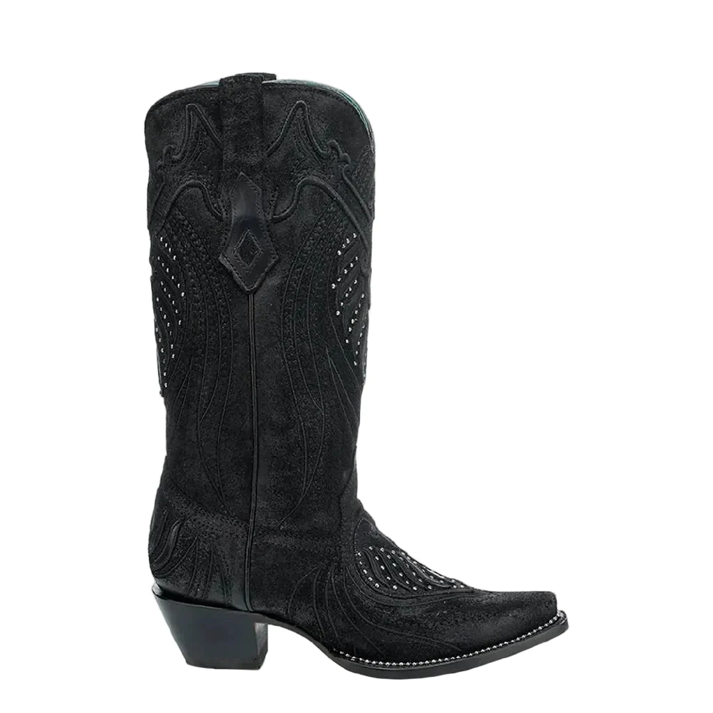 Corral Women's Black Snip Toe Overlay Embroidery Stud Boots - Image 2