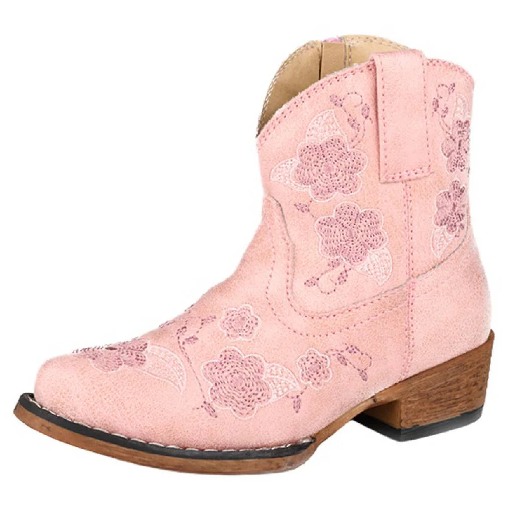 Roper Girl's Snip Toe Vintage Light Pink Faux Leather Western Boot