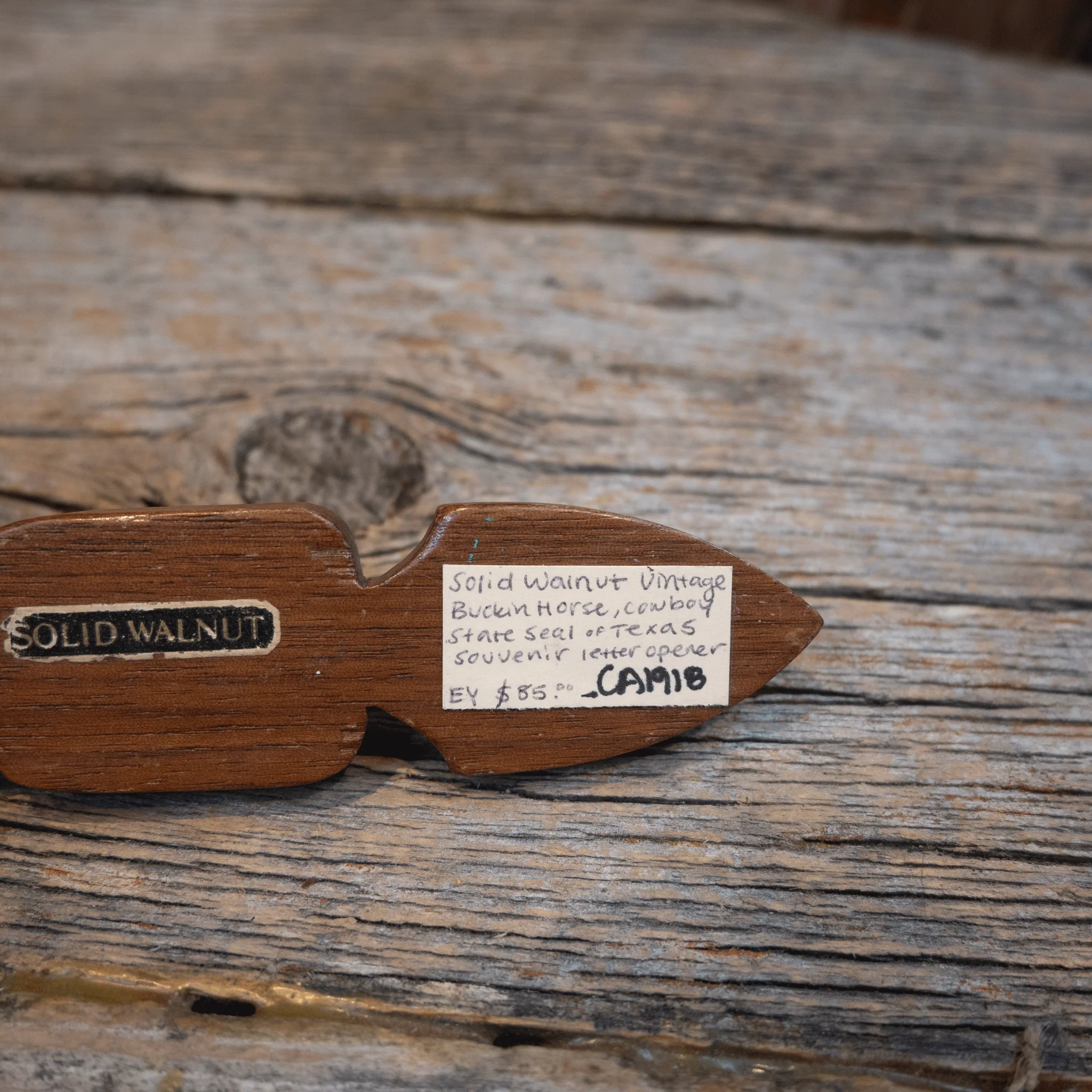 Solid Walnut Buck Cowboy State Seal of Texas Letter Opener - Image 3