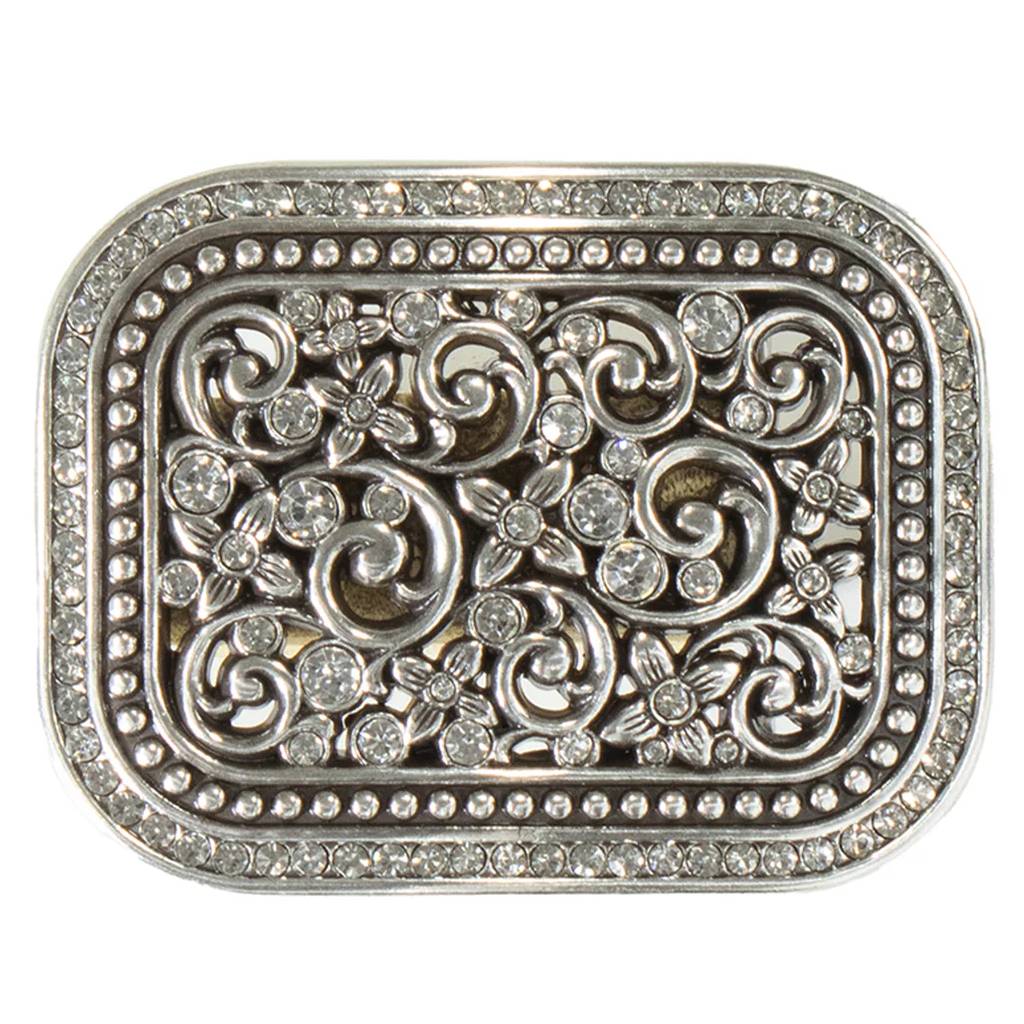 Blazin Roxx Square Filigree Floral Crystal Buckle