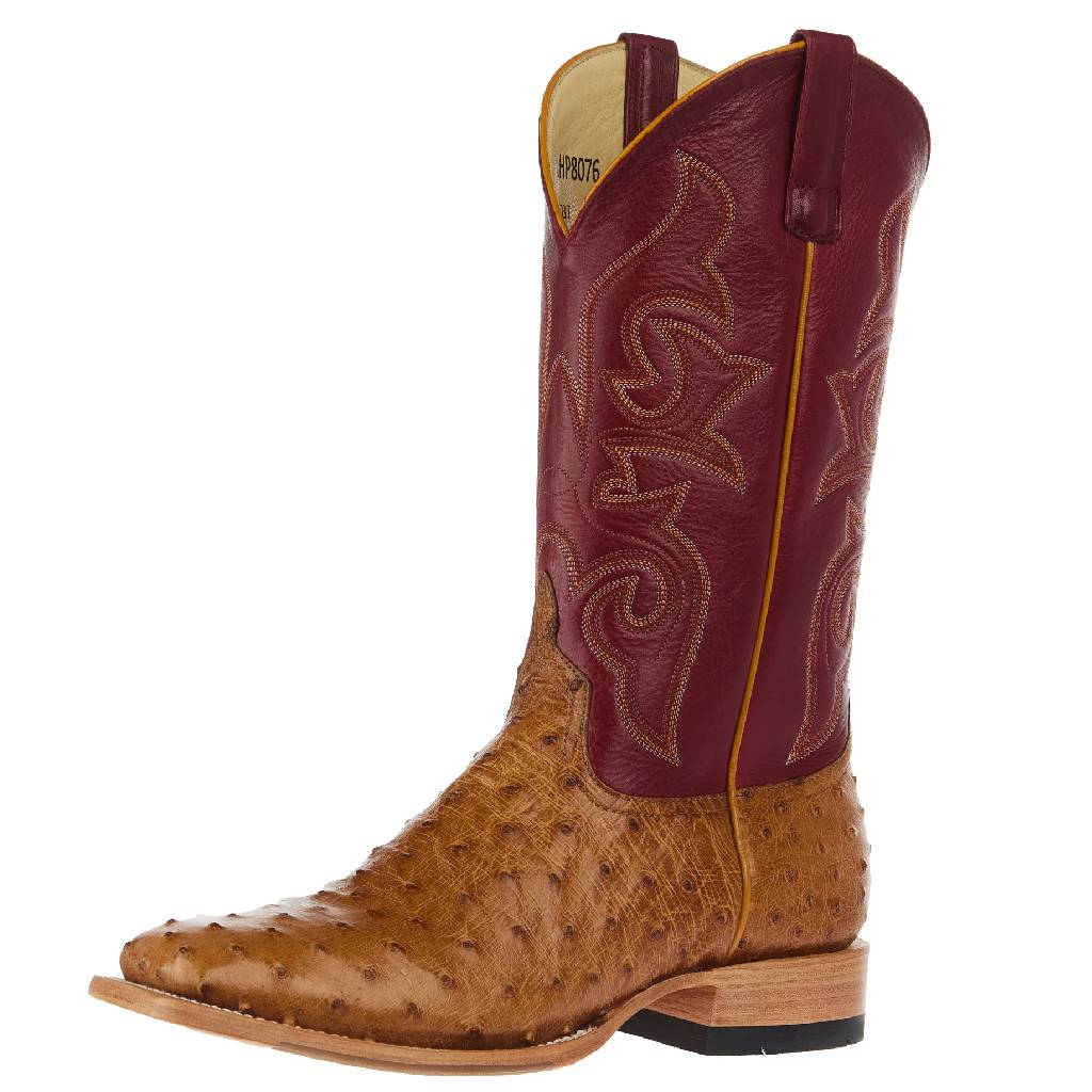 Horse Power Men's Square Toe Antique Saddle Full Quill Ostrich Red Western Boot