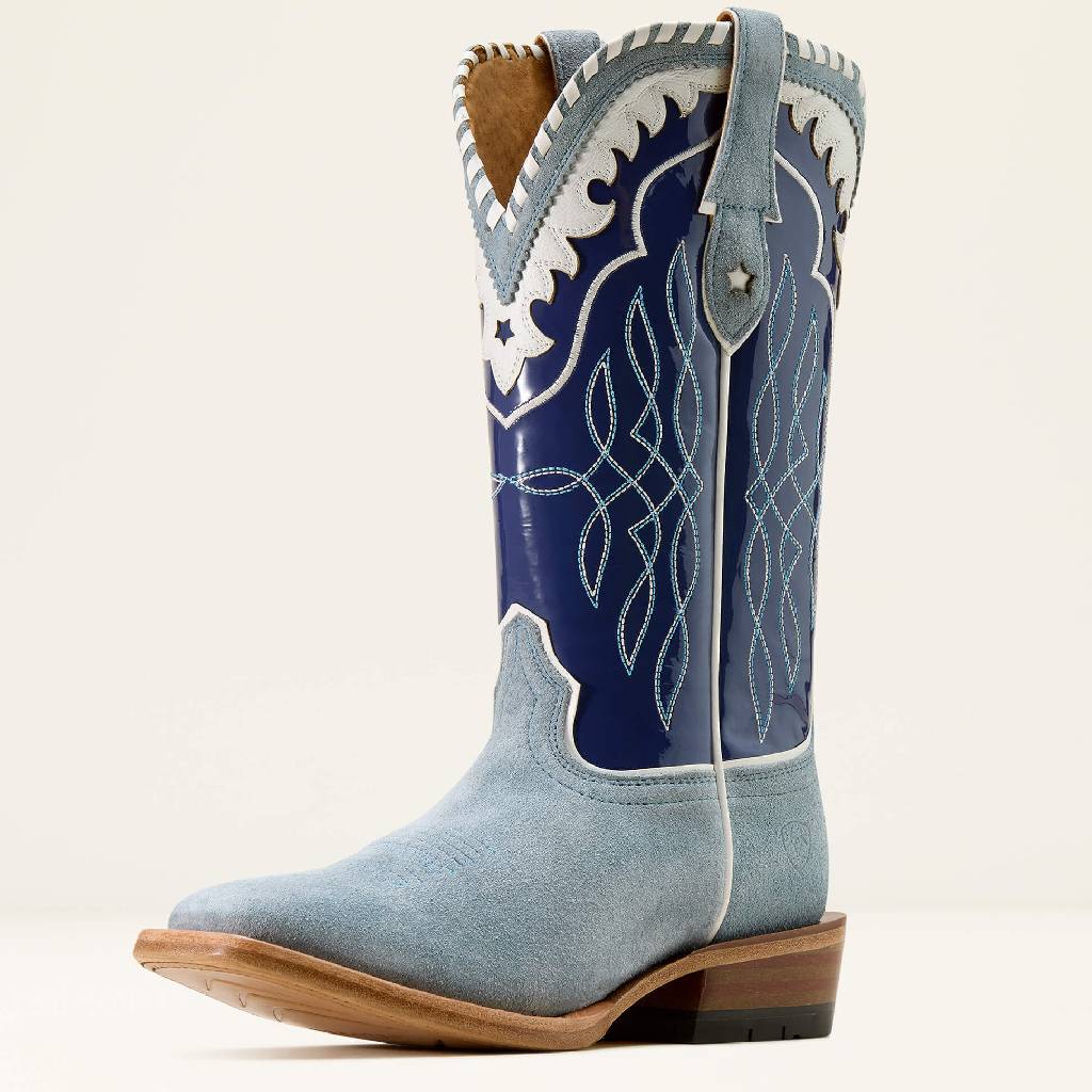 Ariat Women's Square Toe Riata Western Baby Blue Jean Suede Boot
