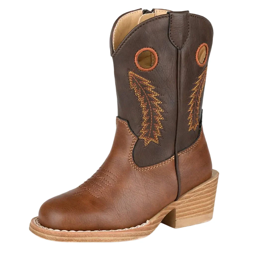 Roper Boy's Square Toe Walker Faux Leather Brown Western Boot /Dark Brown