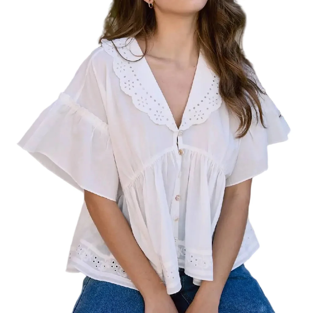Embo Airy Collar White Blouse