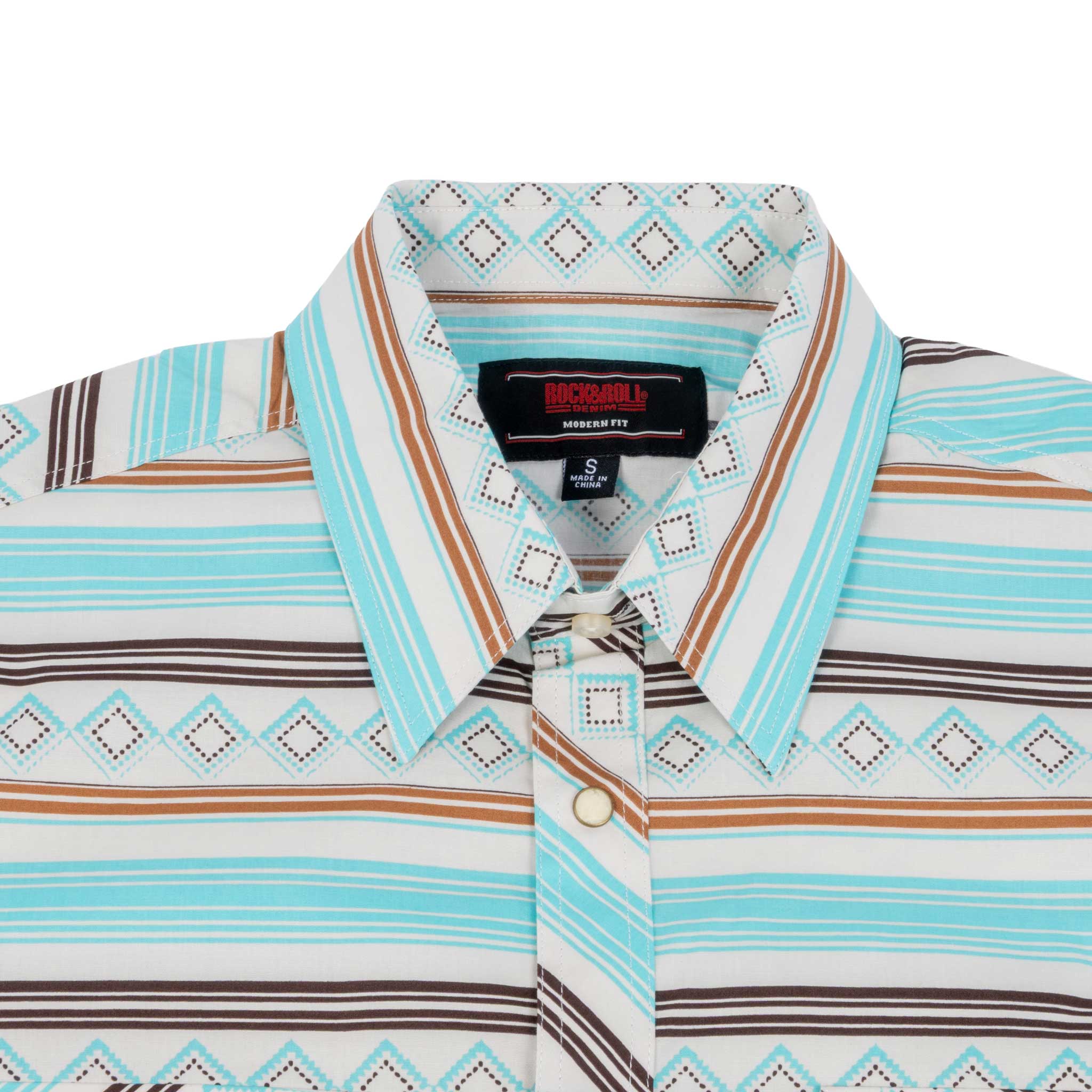 Rock & Roll Denim Men's Teal Striped Snap Shirt - Image 3