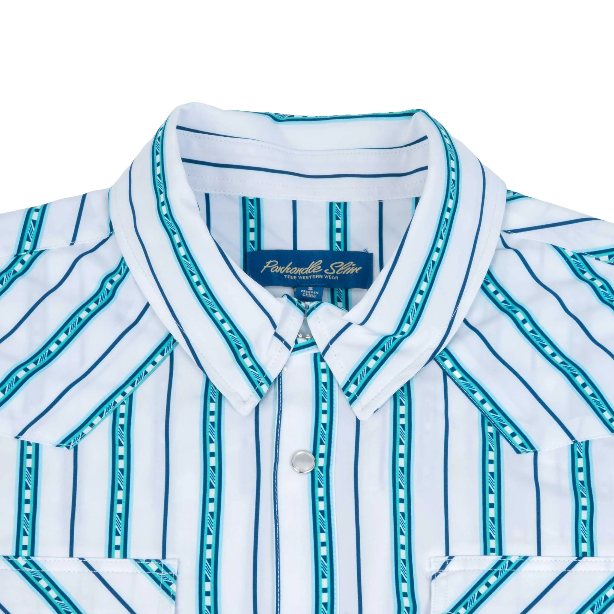Panhandle Slim Men's Western Turquoise Stripe Snap Shirt - Image 3