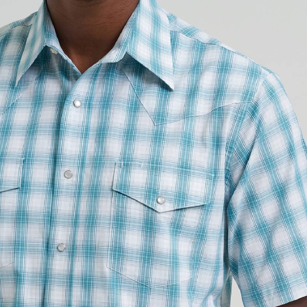 Wrangler Men's Western Turquoise Plaid Snap Shirt - Image 3