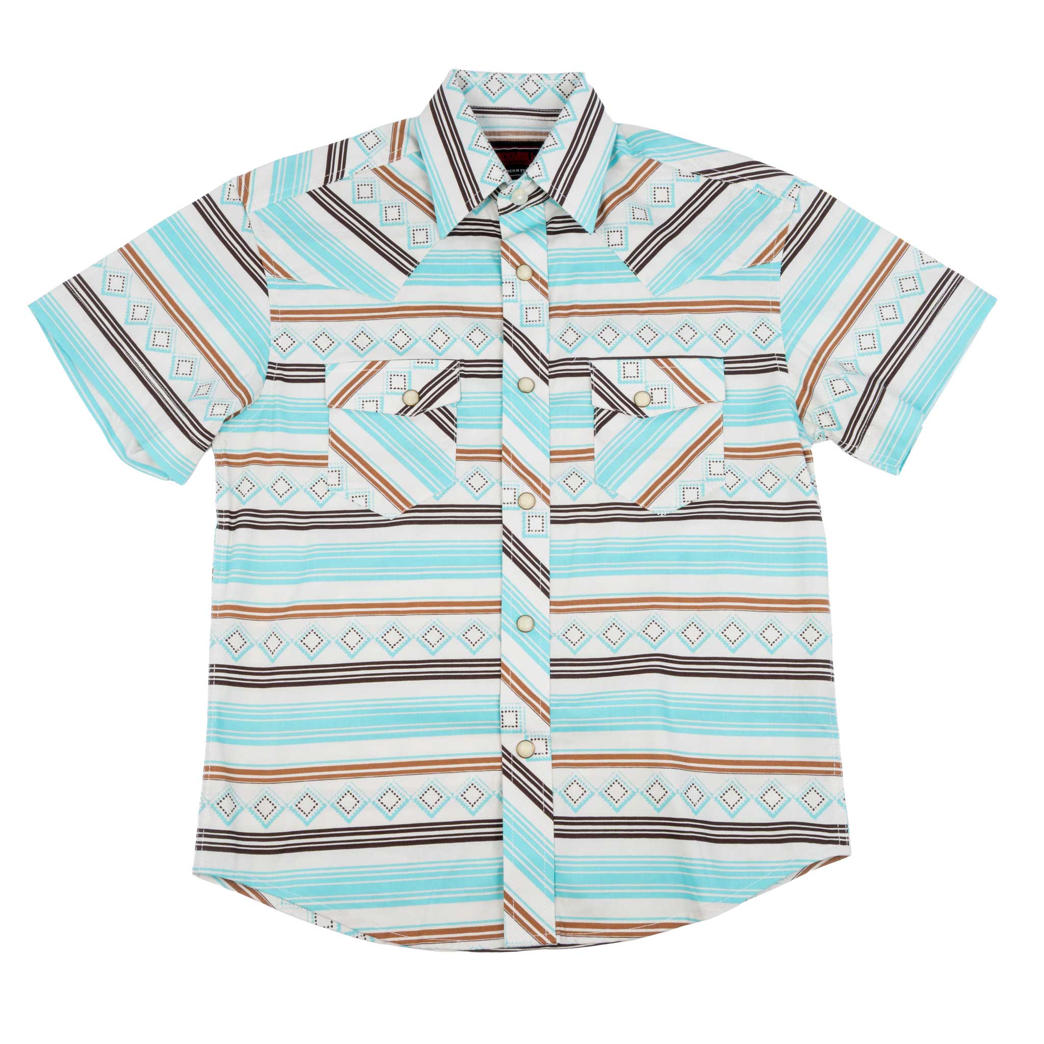 Rock & Roll Denim Boy's Teal Stripe Pearl Snap Shirt